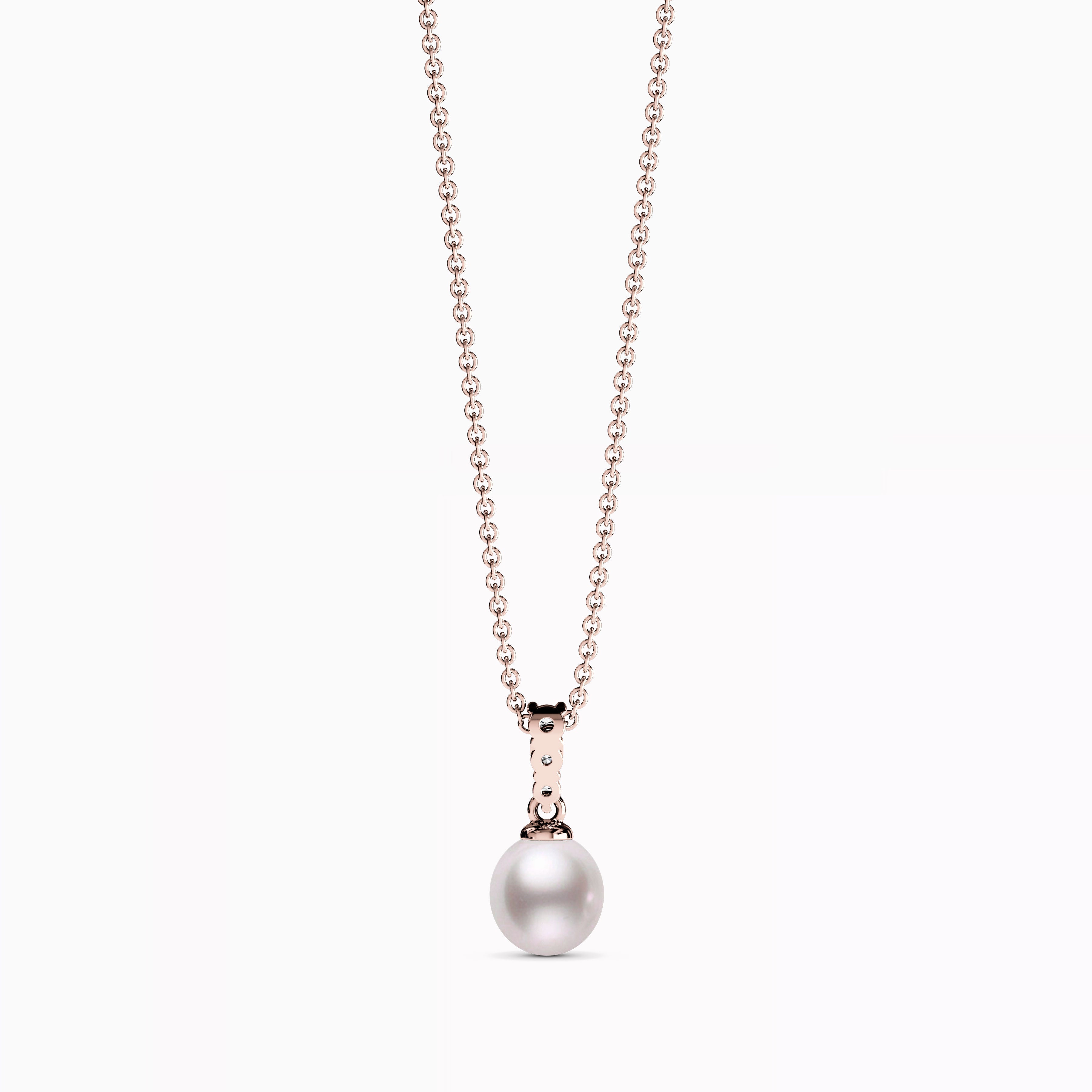 Collier pendentif barre en or 14 carats avec perle Akoya et diamants