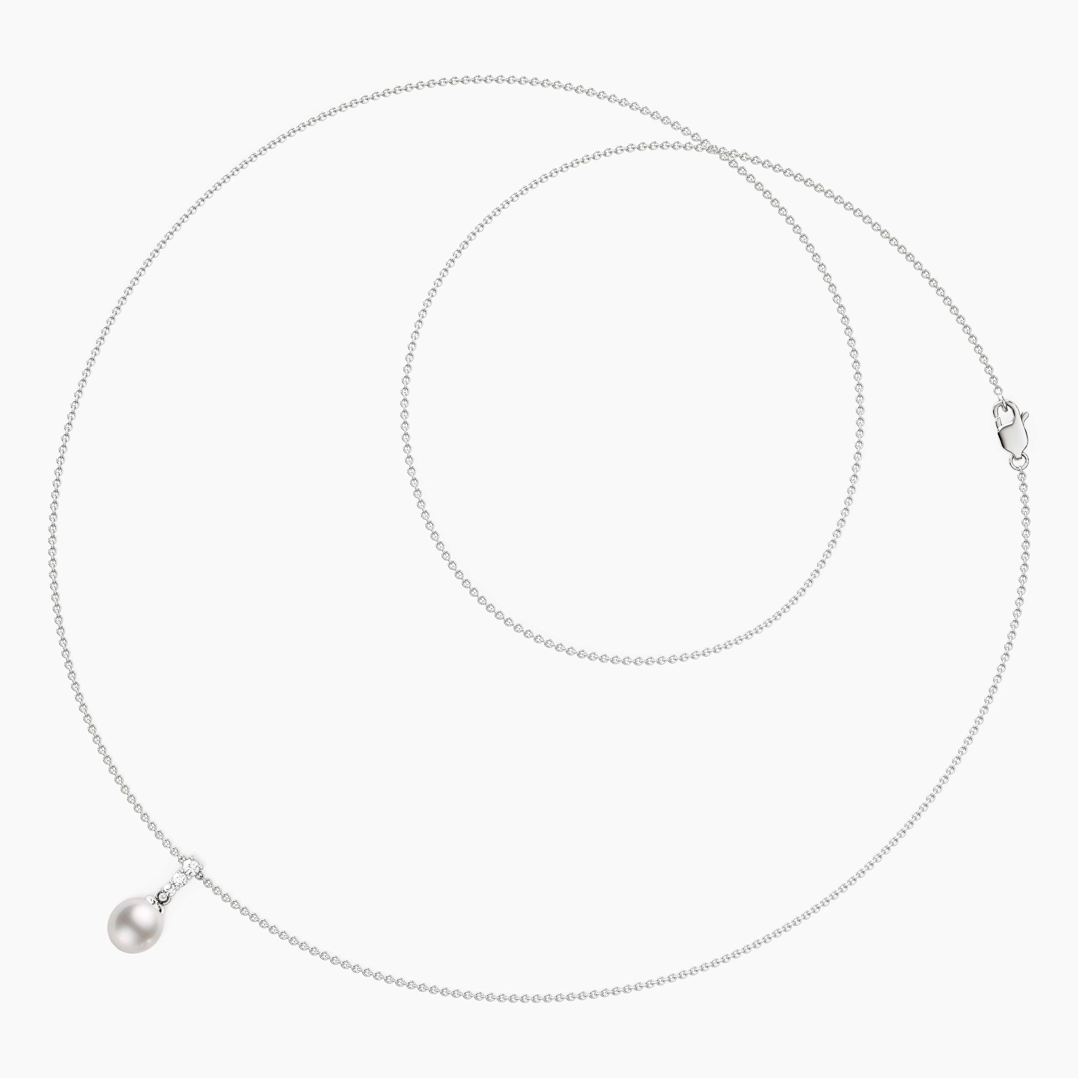 Collier pendentif barre en or 14 carats avec perle Akoya et diamants