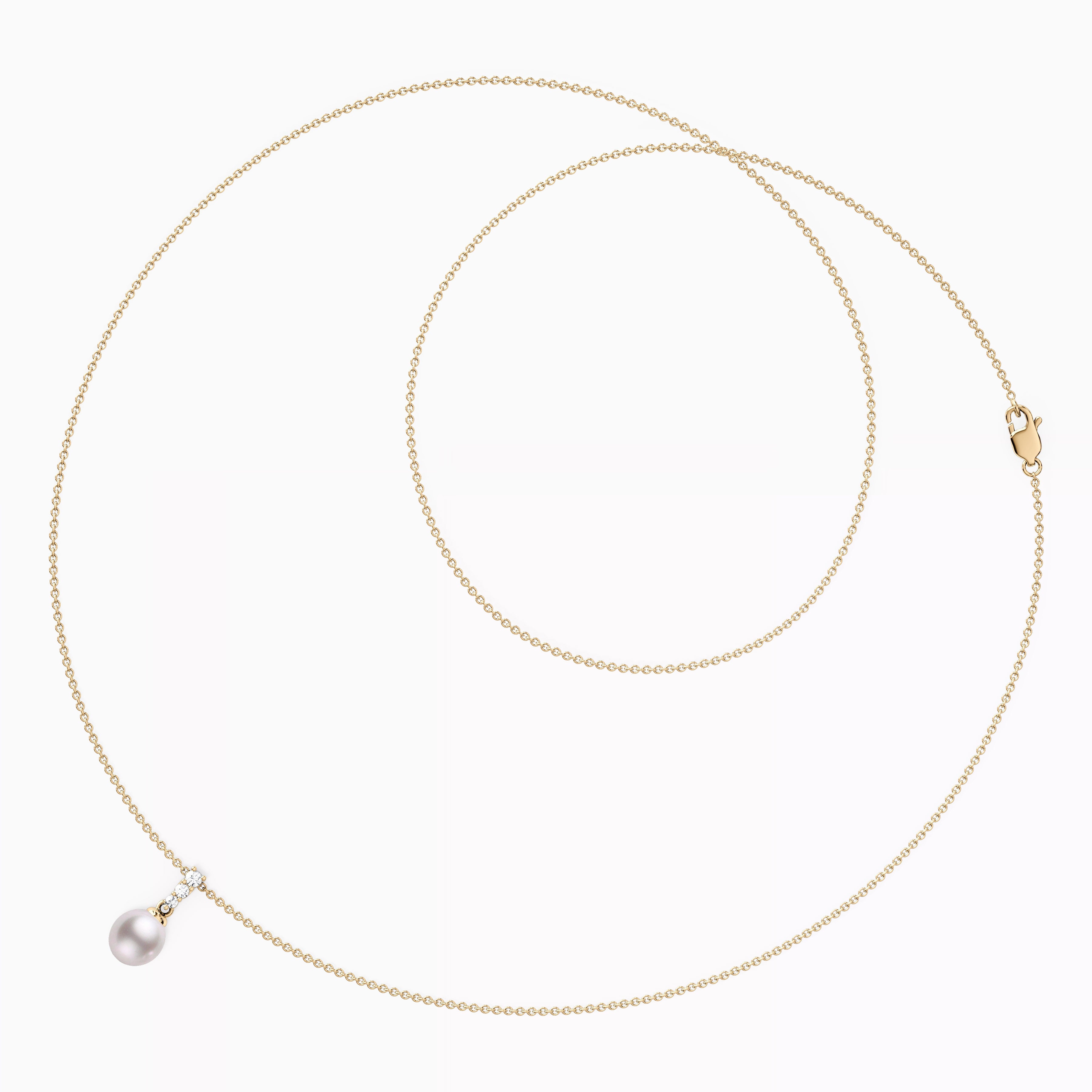 Collier pendentif barre en or 14 carats avec perle Akoya et diamants
