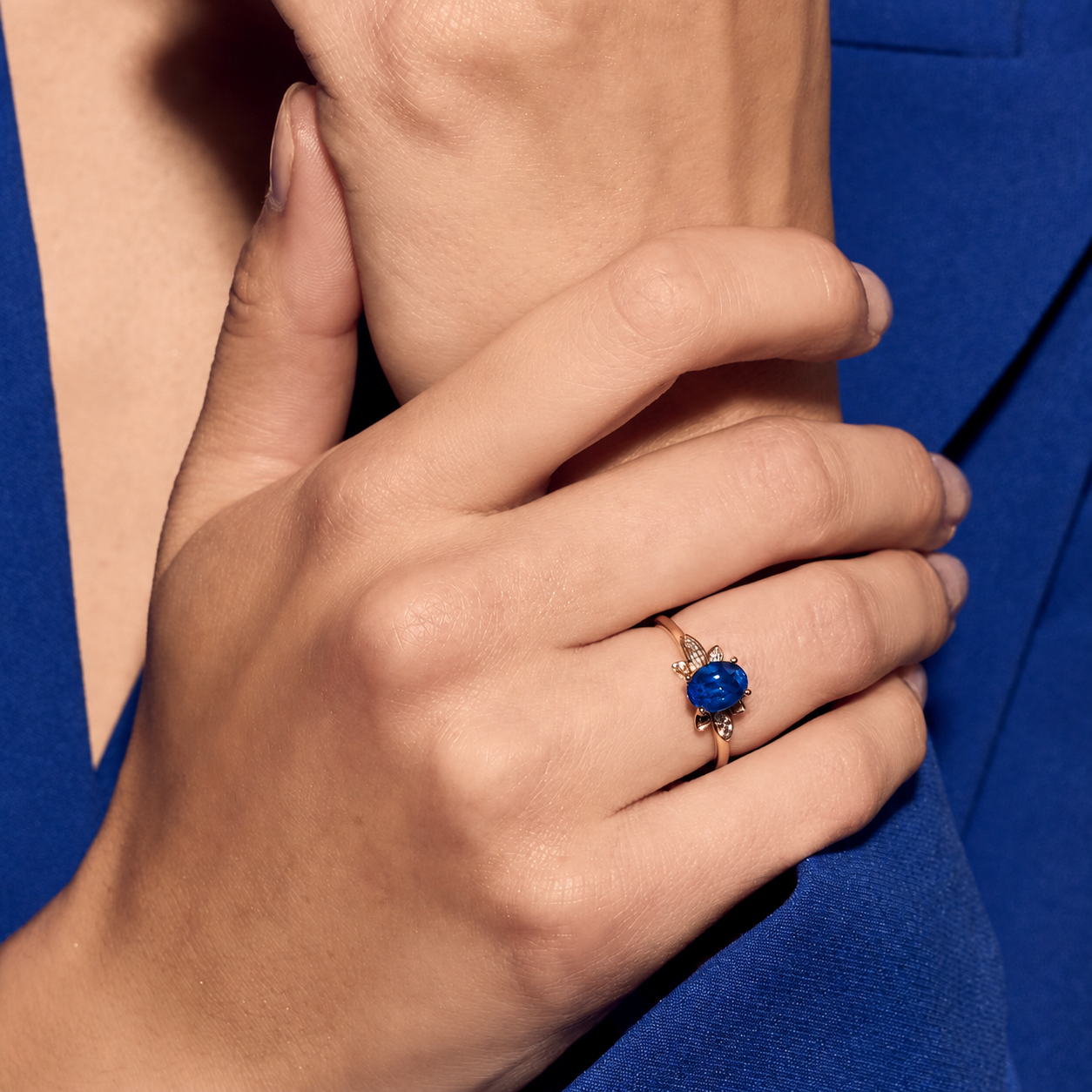 Bague Saphir Bleu et Diamant | Or 14K