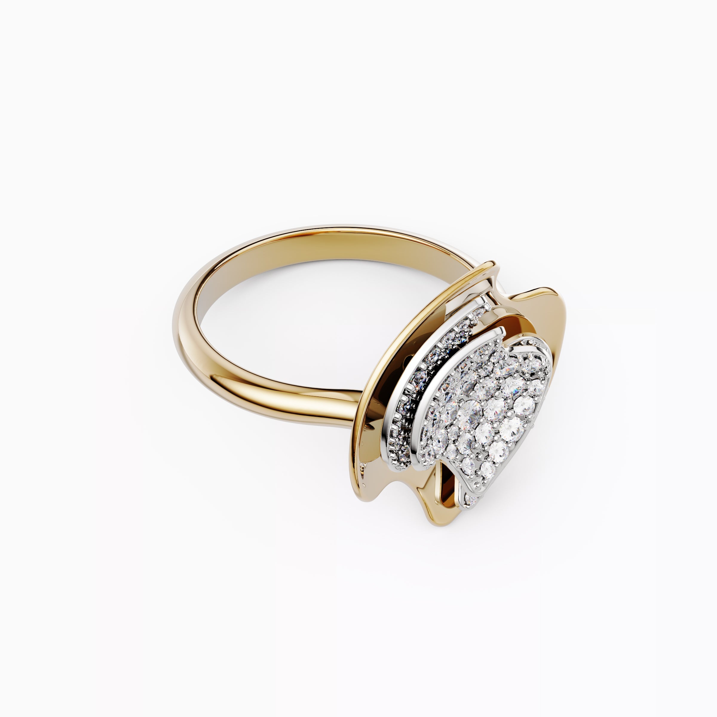 Floating diamond two-tone signet ring 18K Gold | Platinum