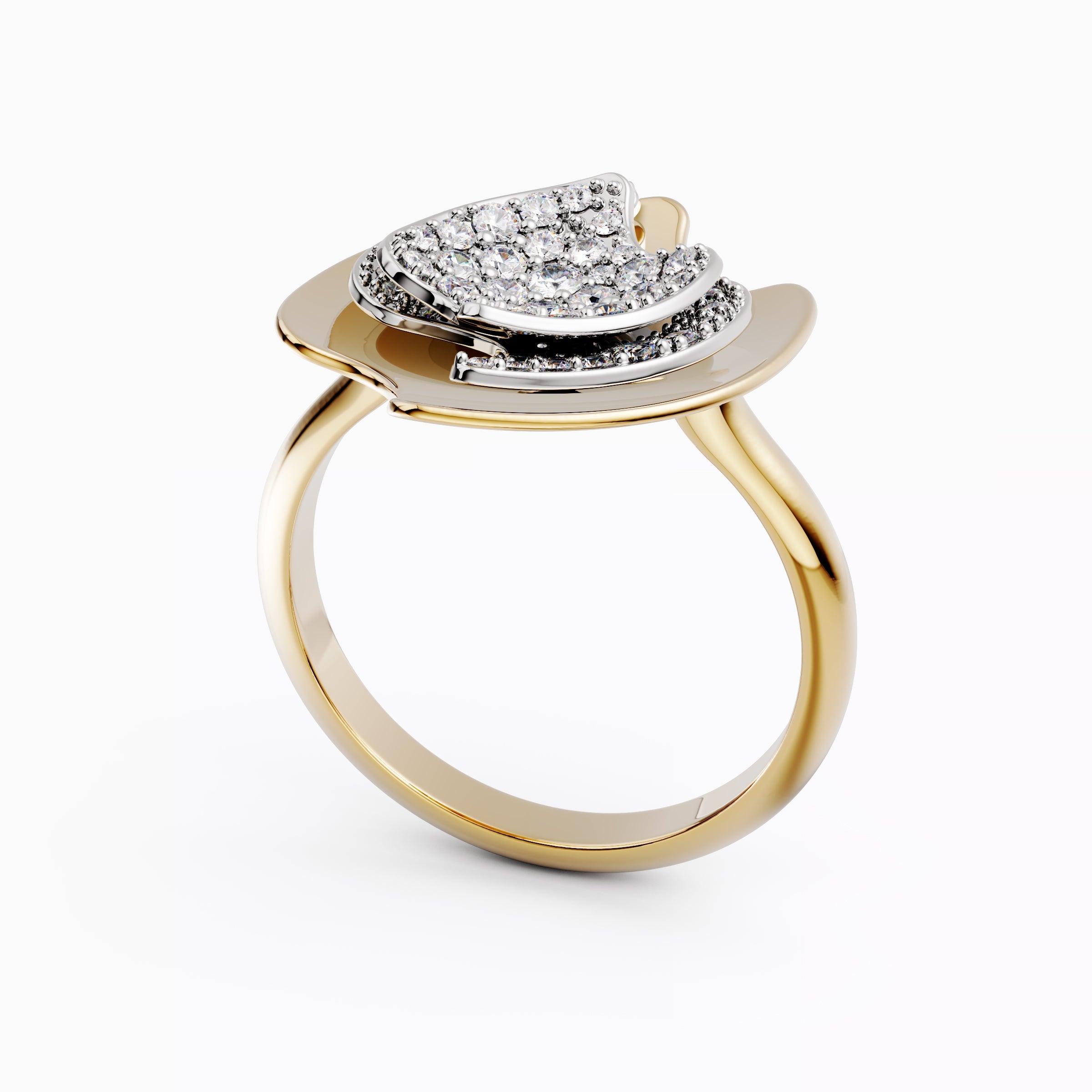 Chevalière bicolore diamant flottant Or 18K | Platine