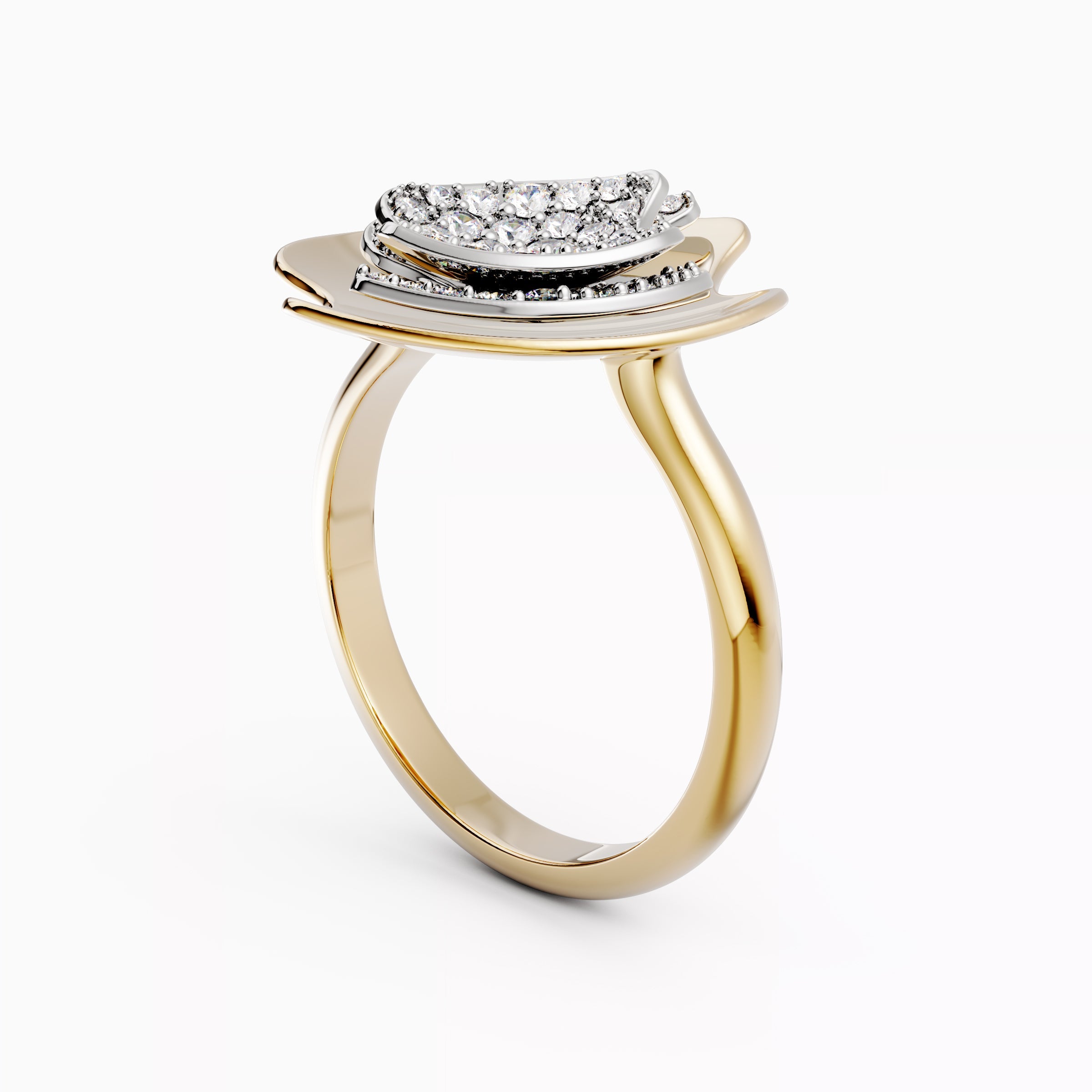 Chevalière bicolore diamant flottant Or 18K | Platine