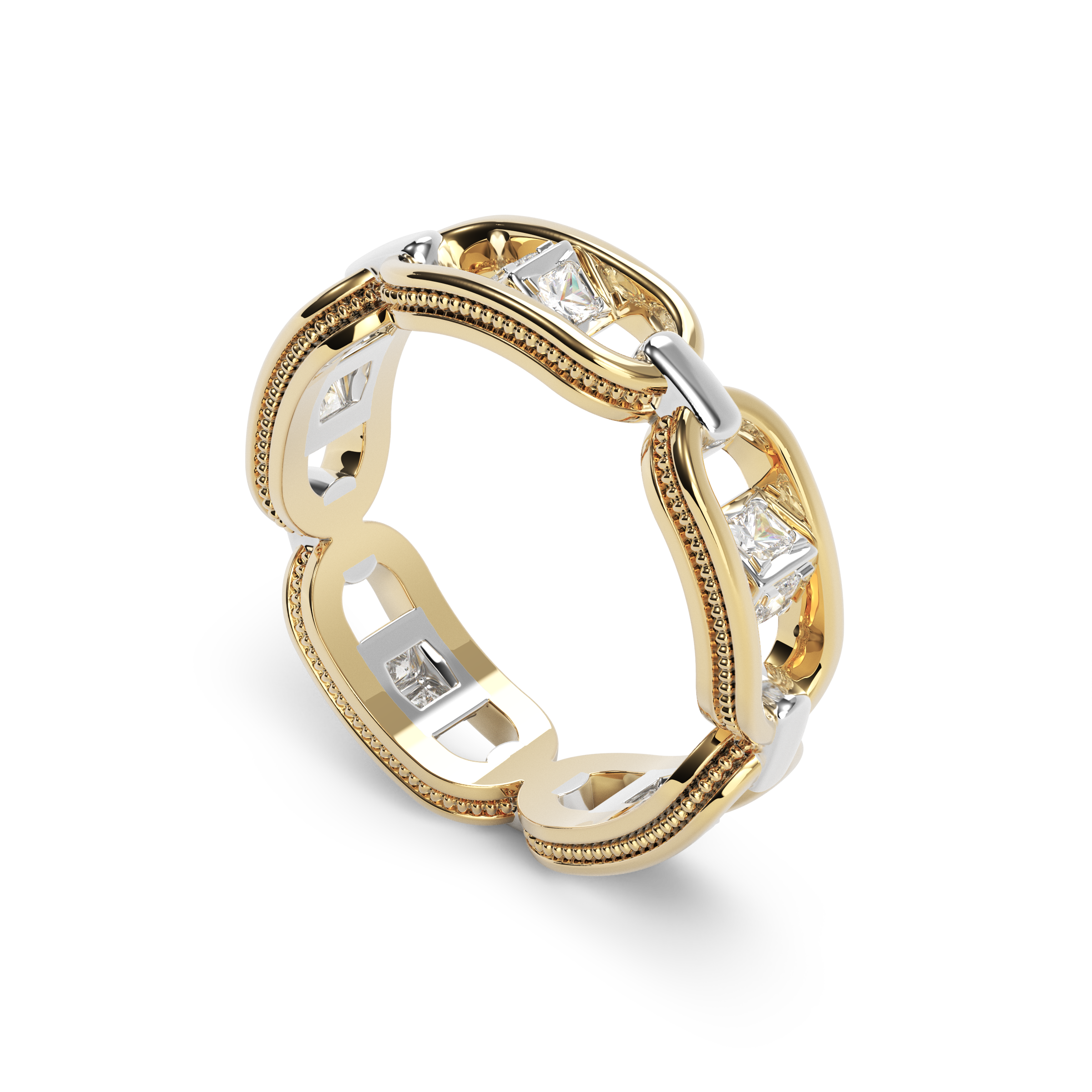 Bague chaîne en or bicolore | Or 18 carats et diamants