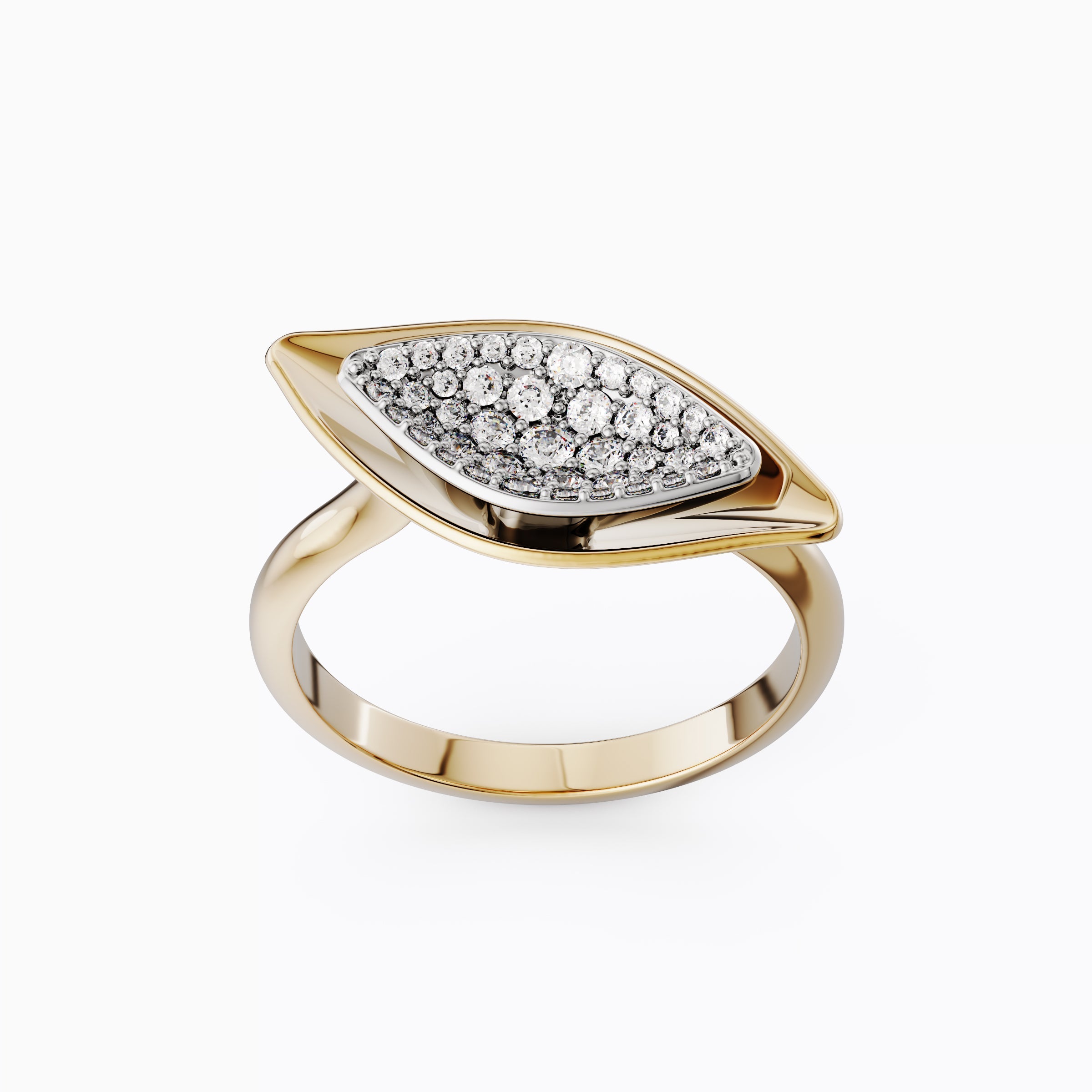 Bague bicolore en or 18 carats et platine avec diamant d'inspiration naturelle