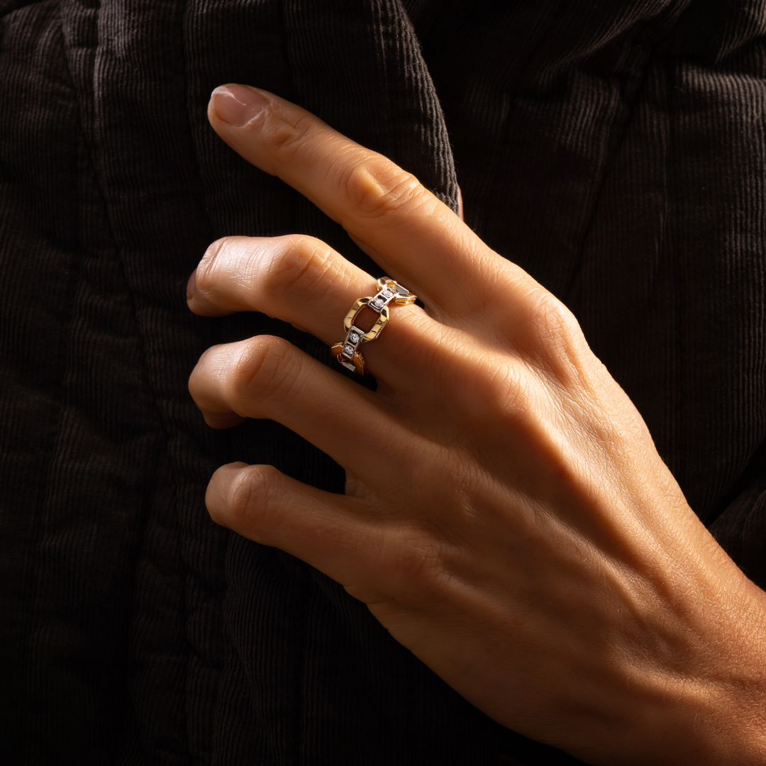Bague maillons en métaux mélangés | Or 18 carats et Platine