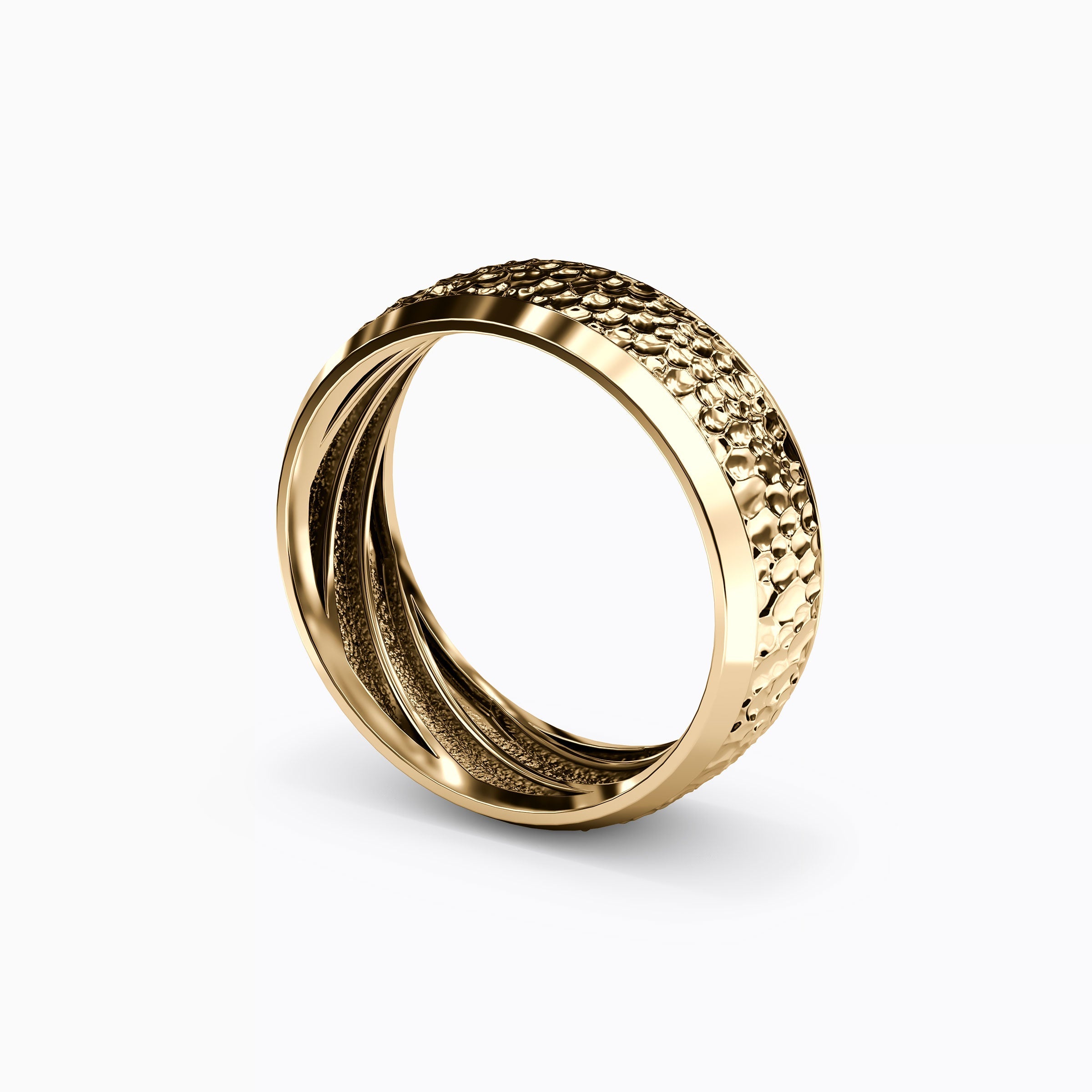 Hammered Finish Wedding Band in 18K Gold