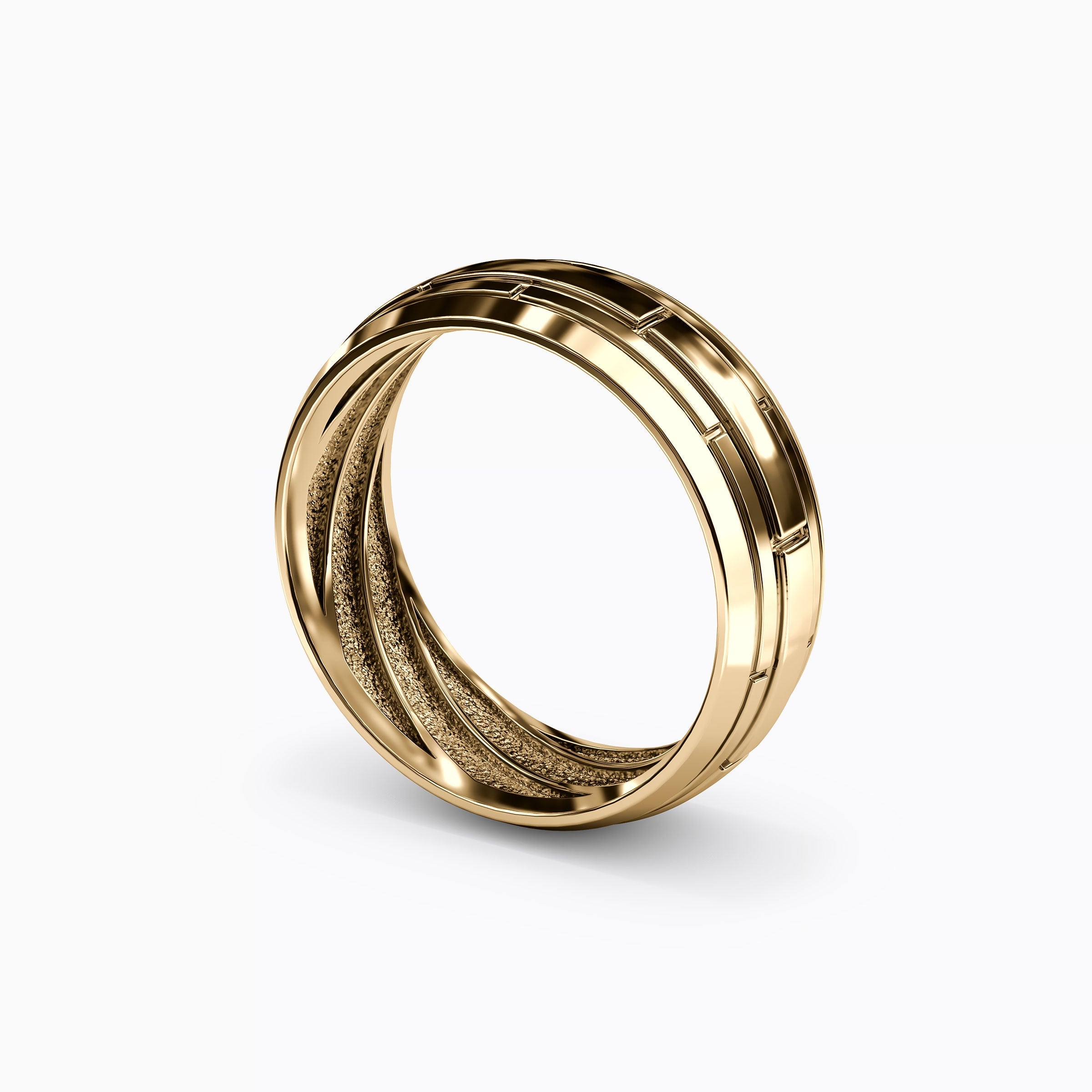 Brick Texture Wedding Band in 18K Gold