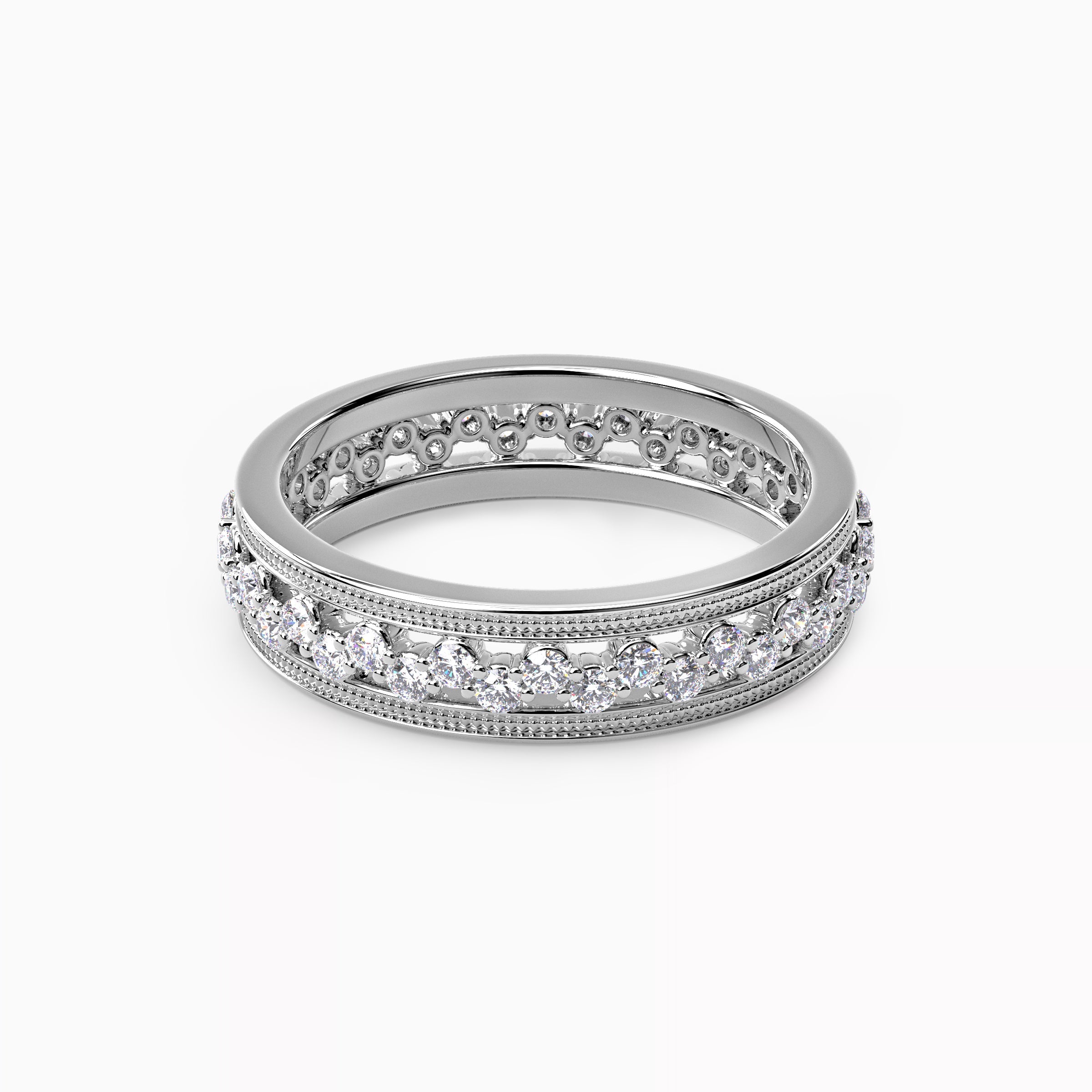 Asymmetric Milgrain Wedding Band in Platinum with Diamonds