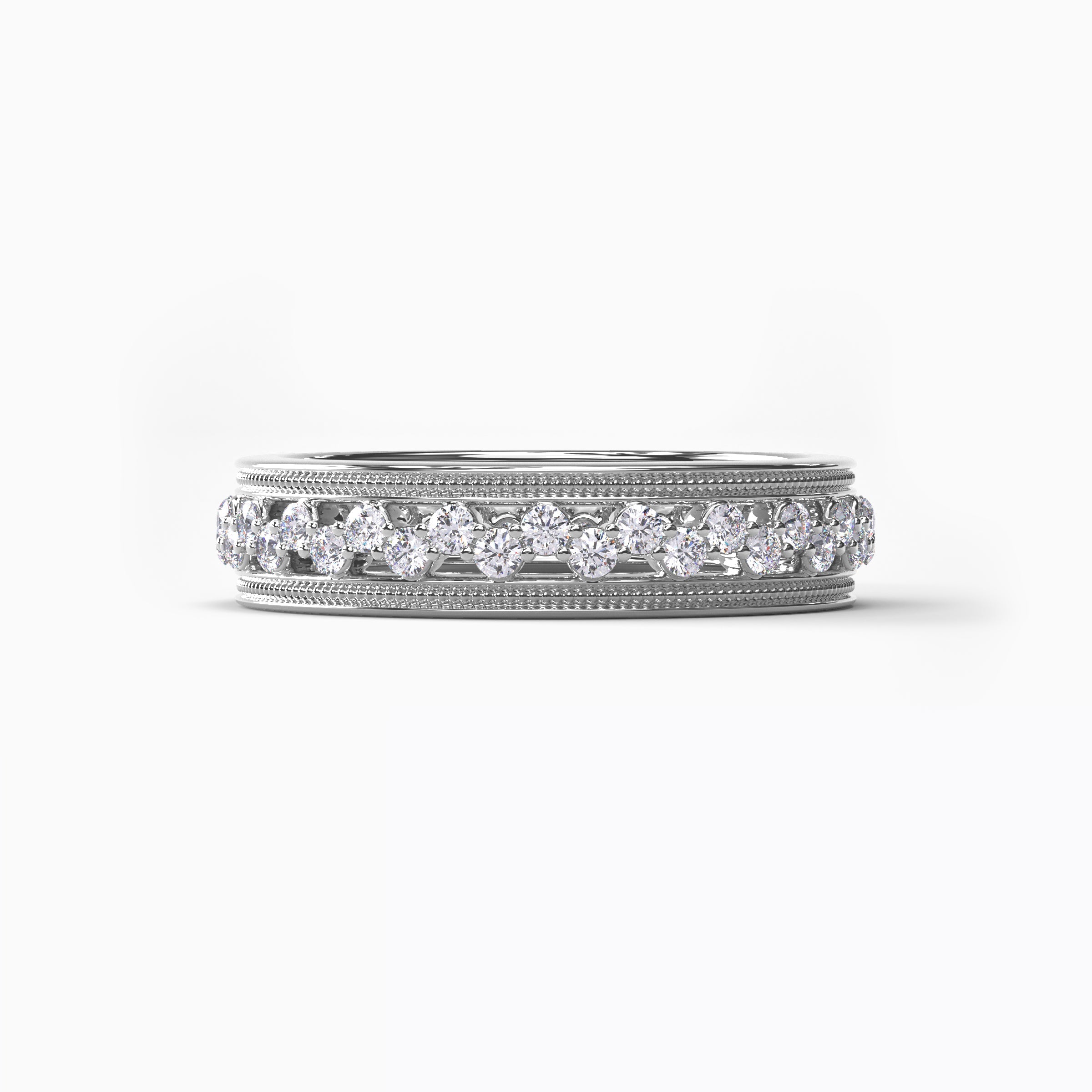Alliance de mariage asymétrique milgrain en platine avec diamants