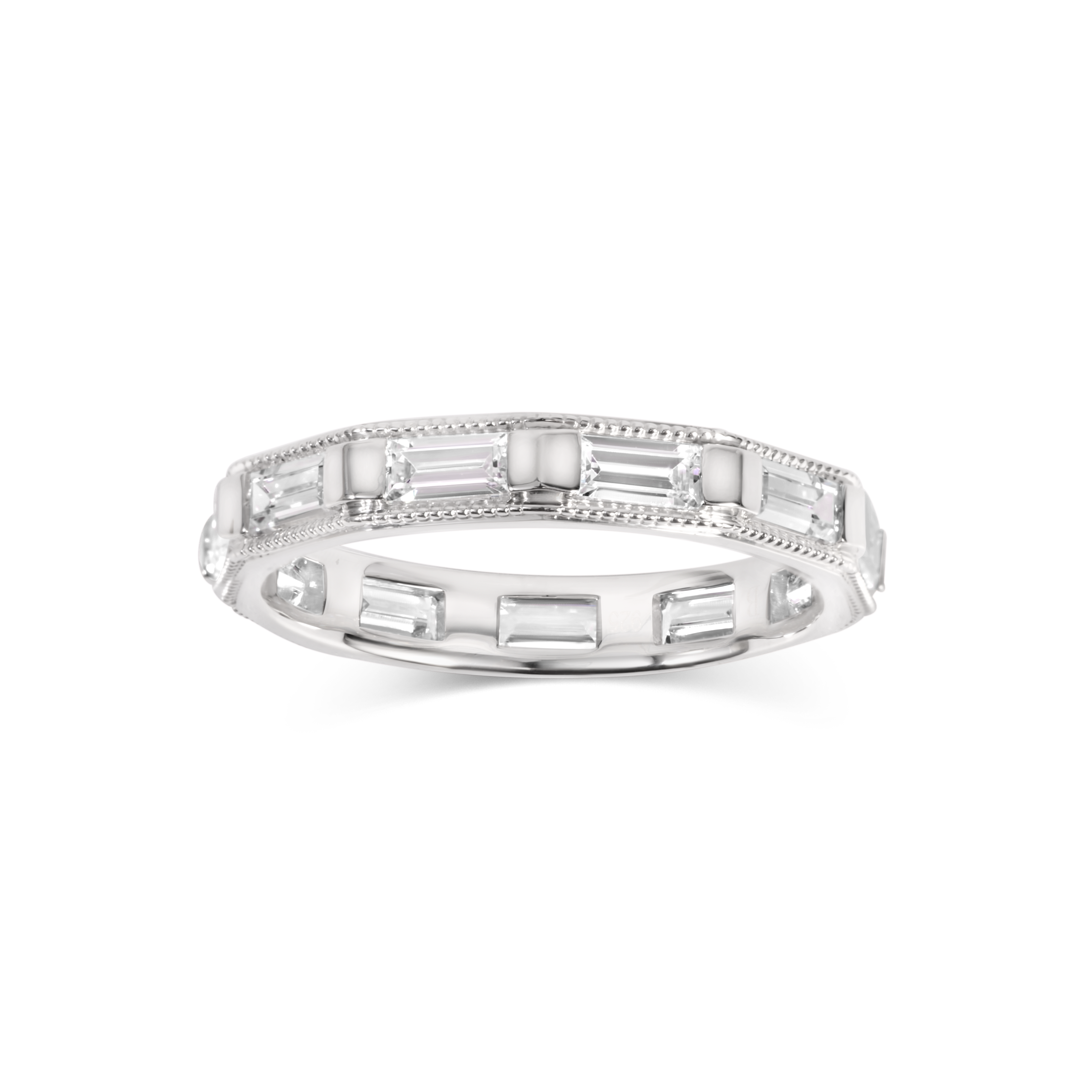 Alliance de mariage en diamants taille émeraude avec détails milgrain | Or 18 carats