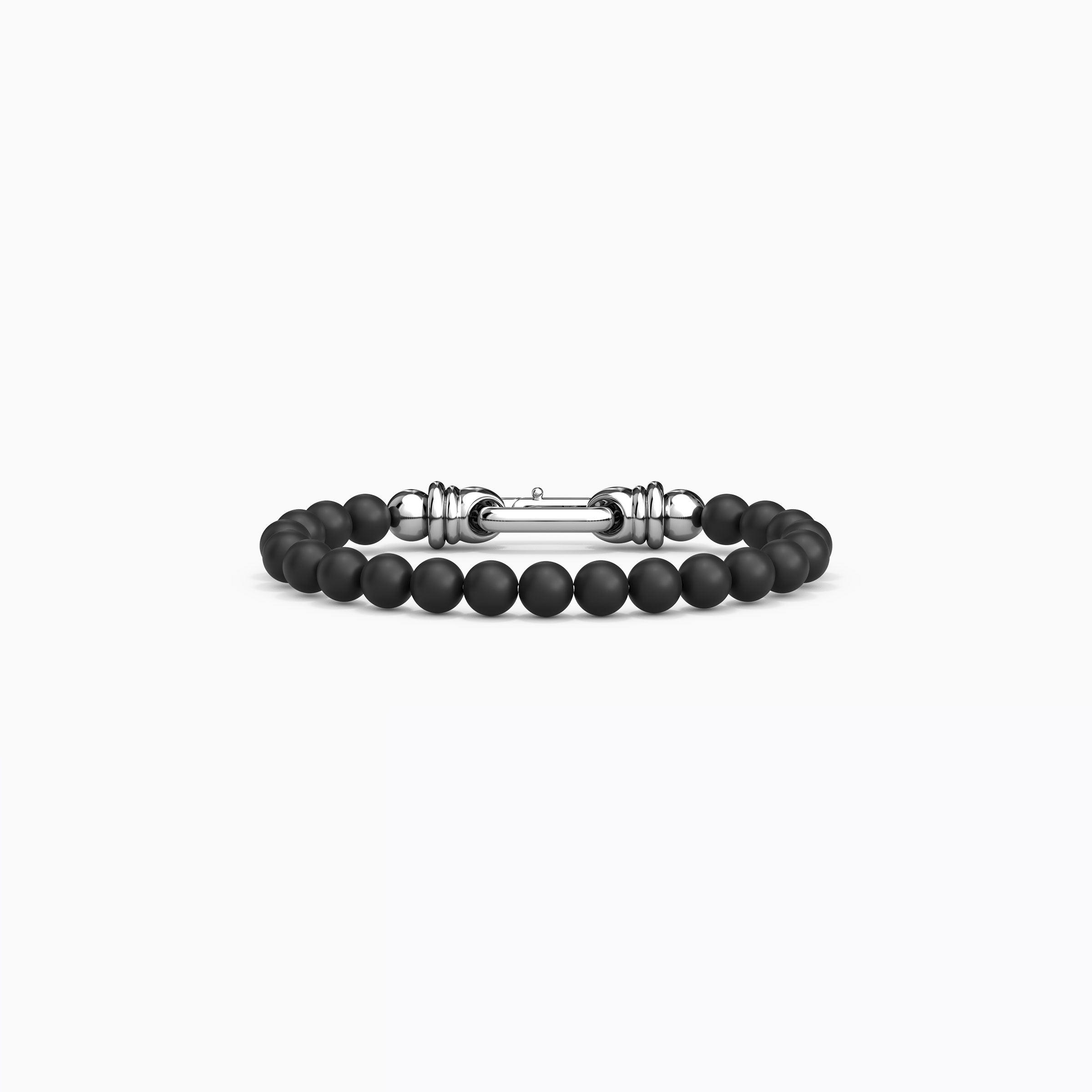 Bracelet à boucle en onyx perlé en argent sterling 8 mm