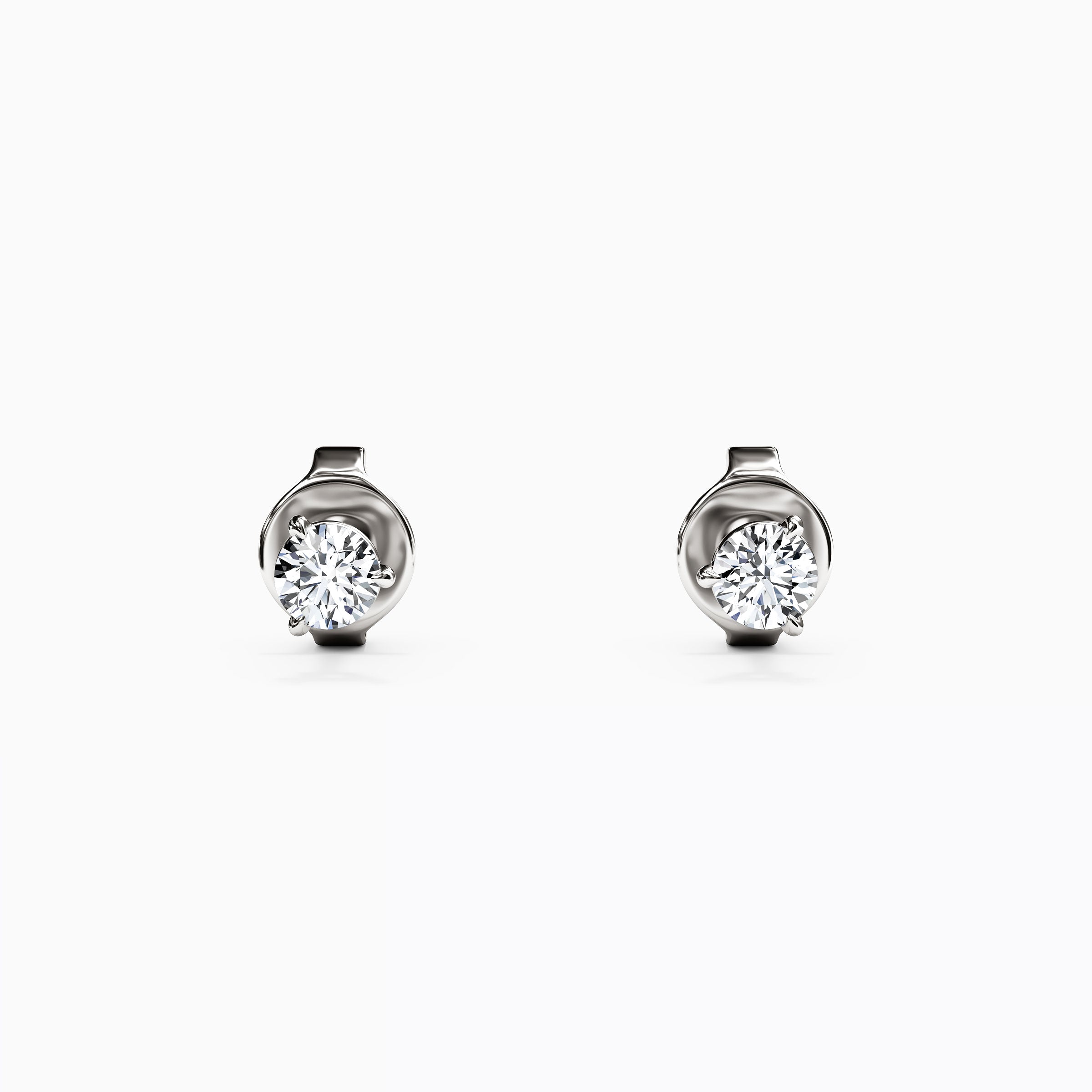 Solitaire Round Diamond 3 Prong Stud Earrings| 14K Gold