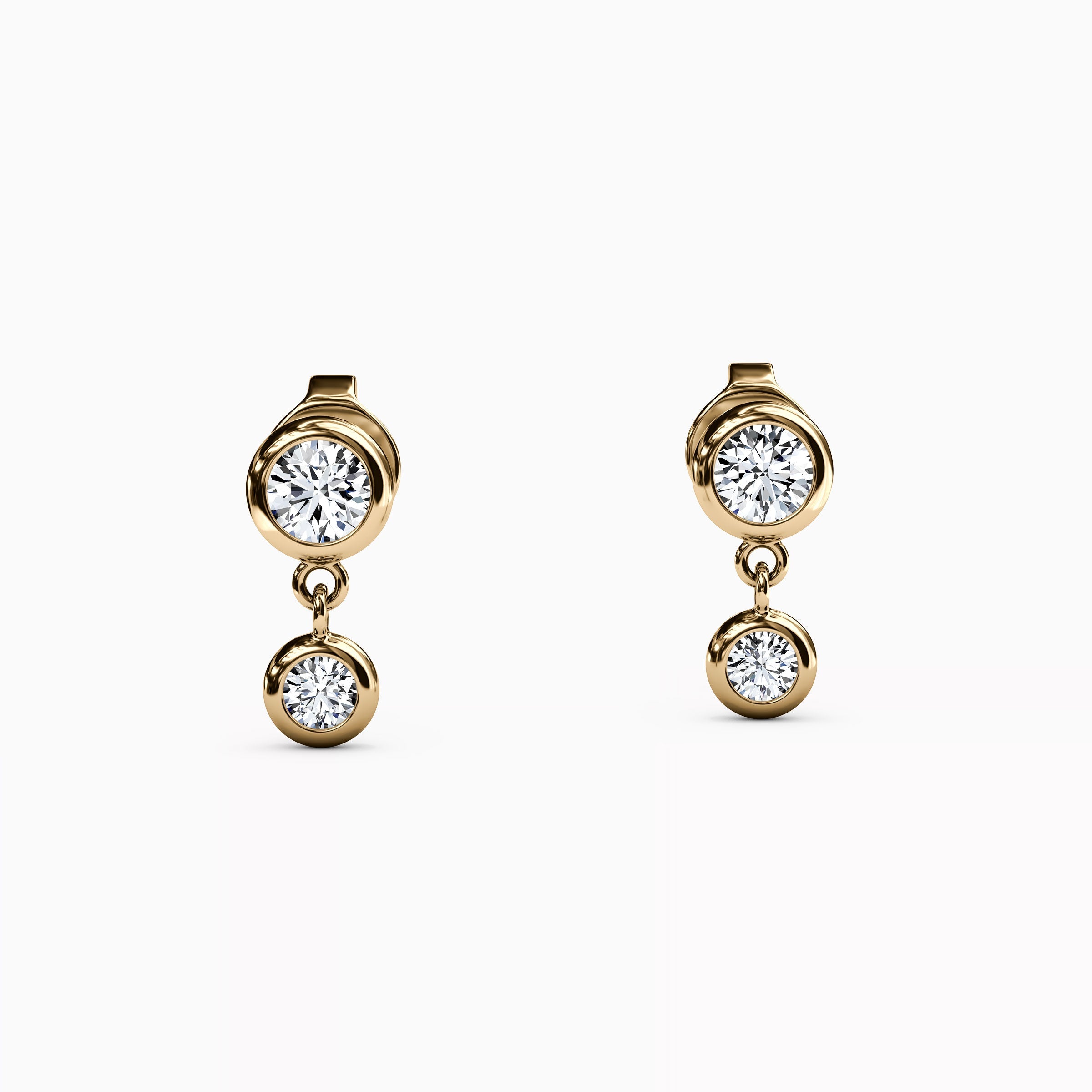 Diamond Bezel Mini Drop Earrings |14K Gold