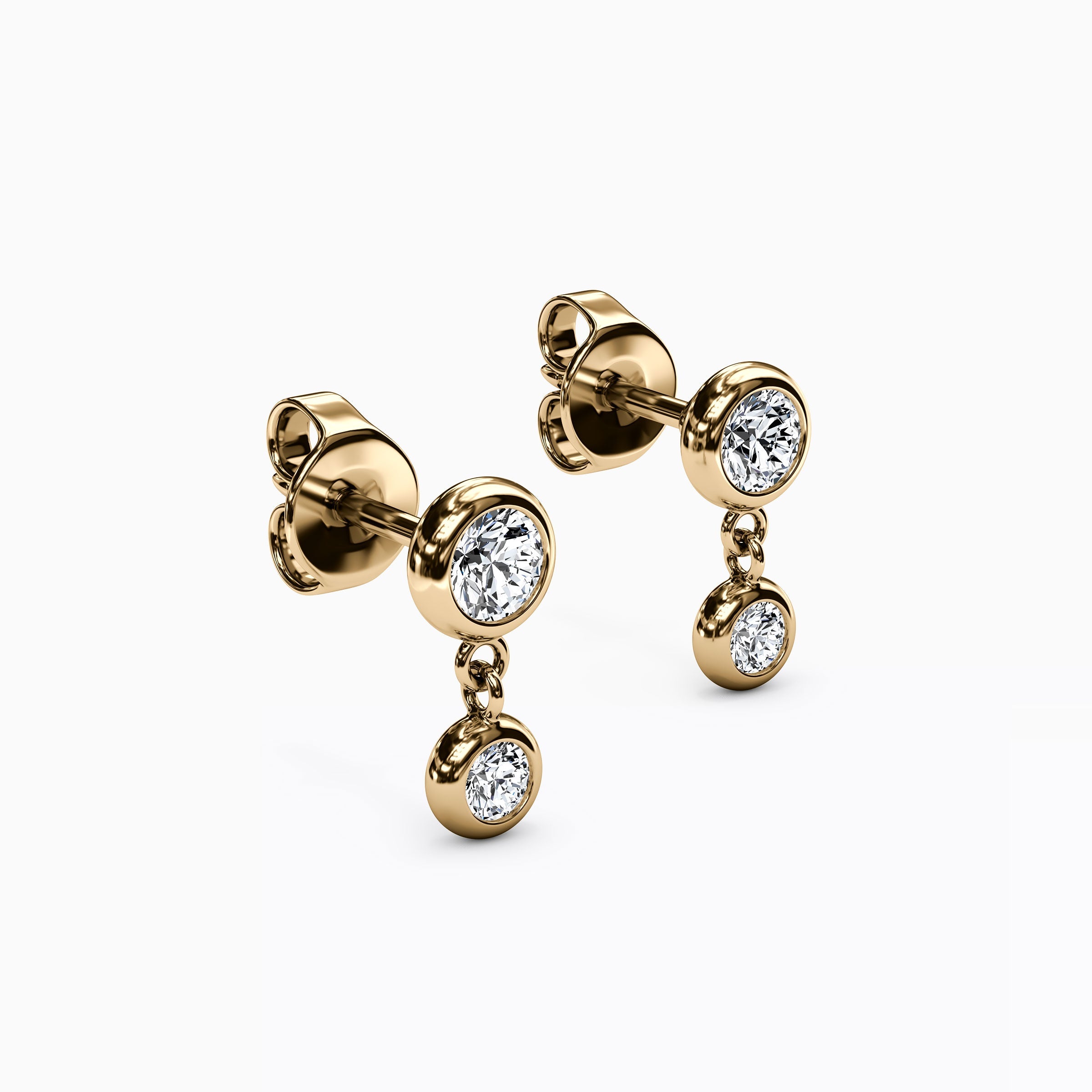 Diamond Bezel Mini Drop Earrings |14K Gold
