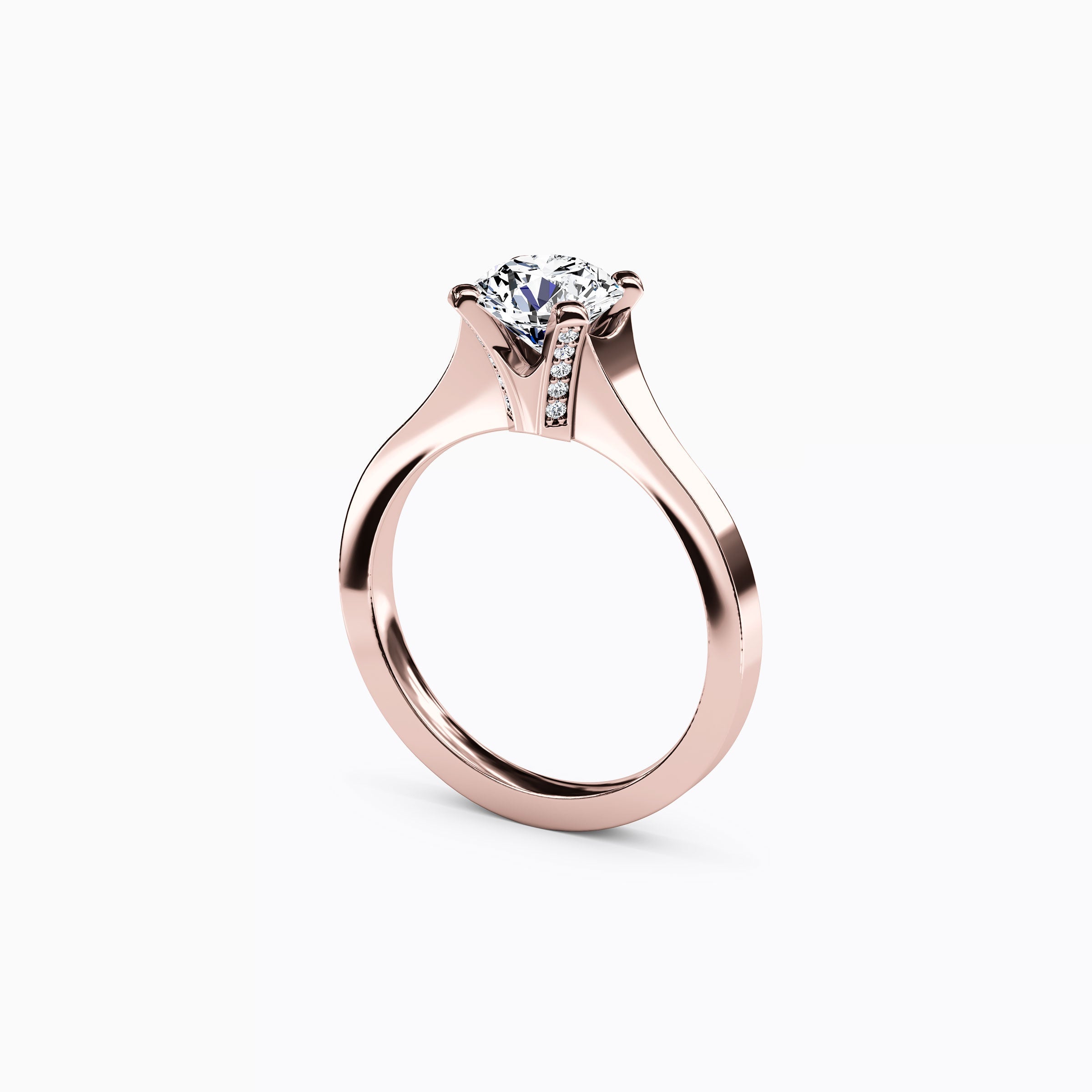 Solitaire Diamond with Pavé Tapered Engagement Ring in 18K Gold