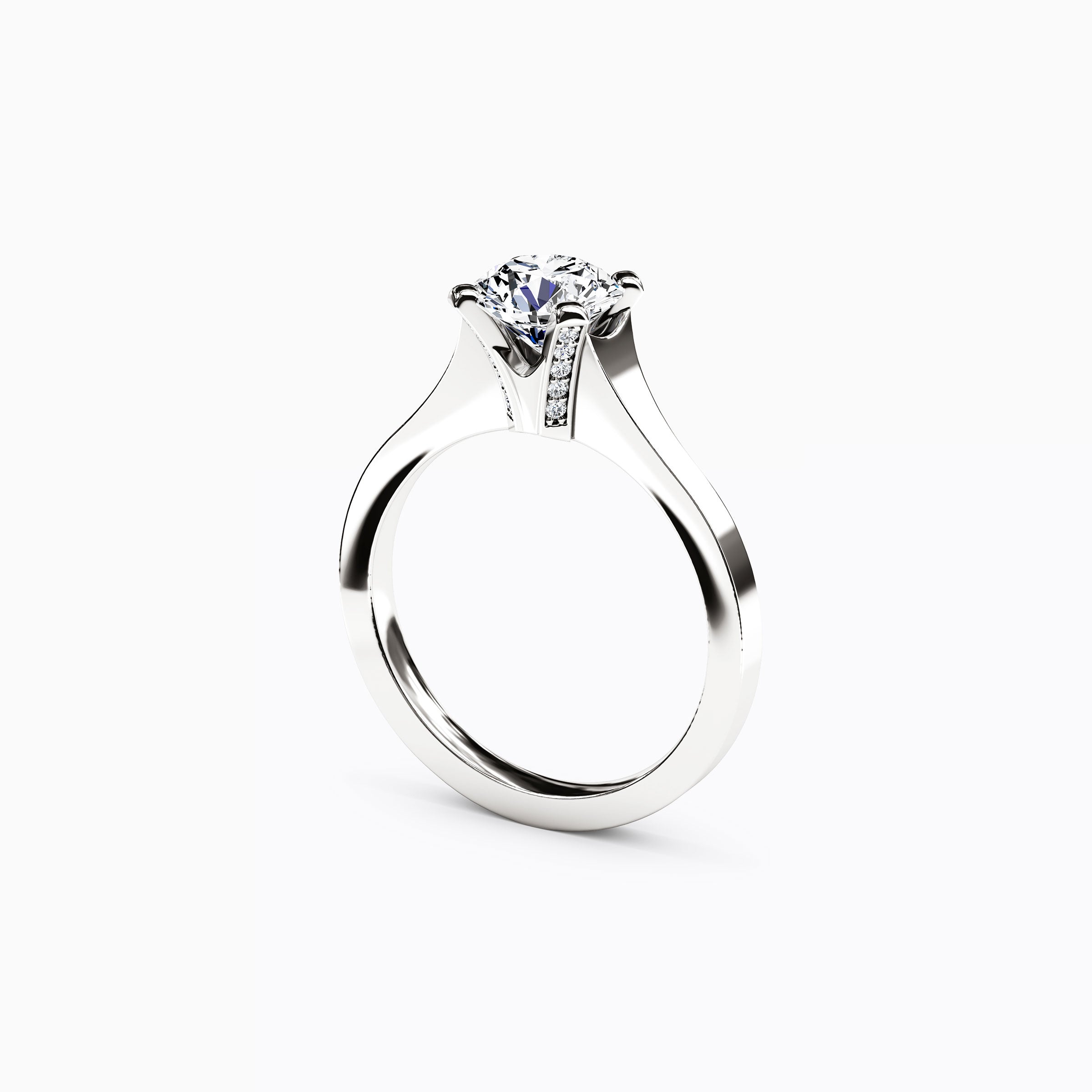 Bague de Fiançailles Solitaire en Diamant avec Pavage Effilé en Platine