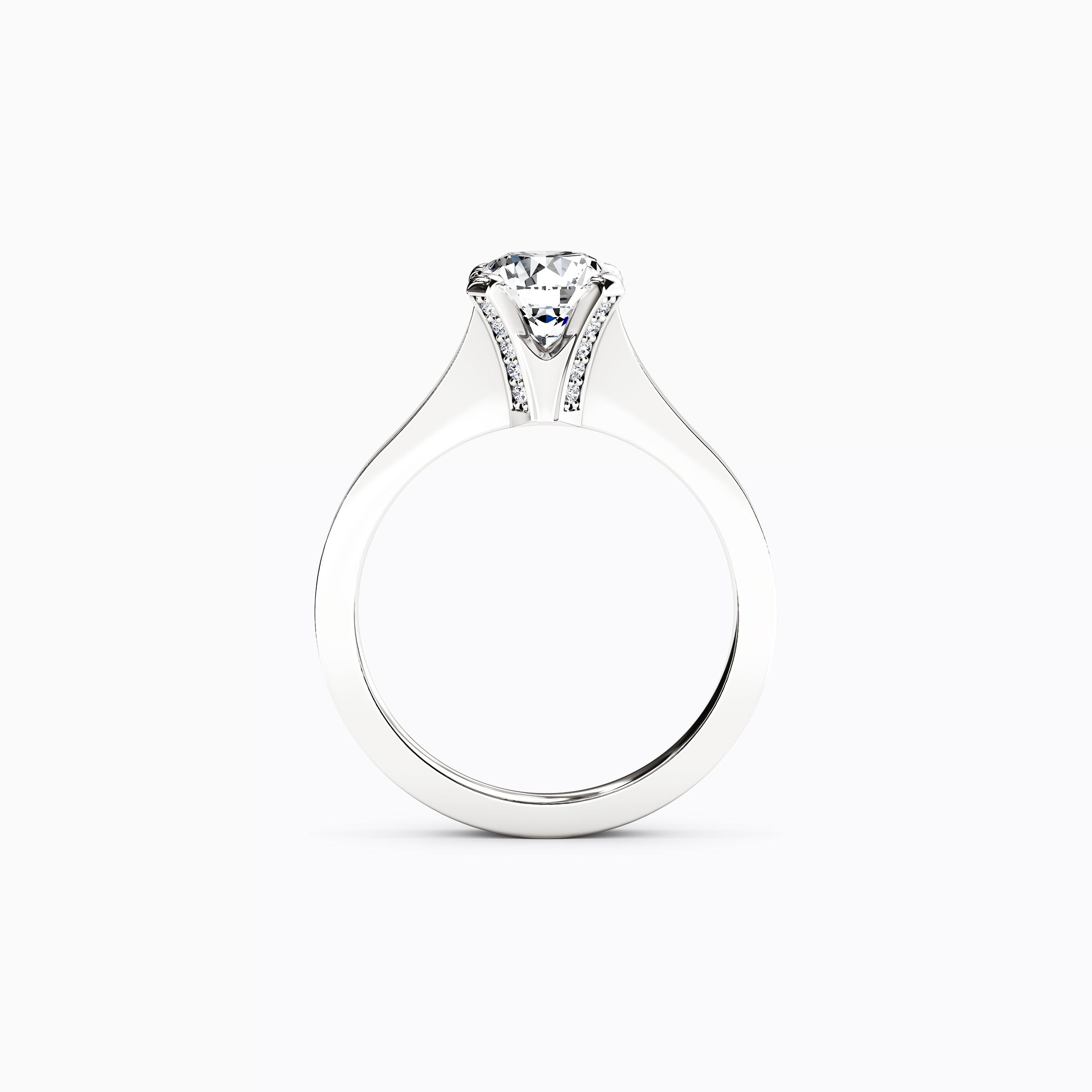 Solitaire Diamond with Pavé Tapered Engagement Ring in 18K Gold