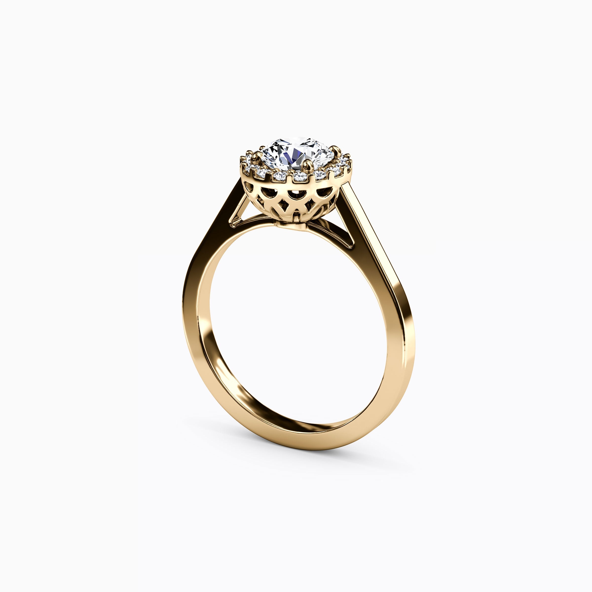 Halo Pierced Gallery Engagement Ring in 18K Gold