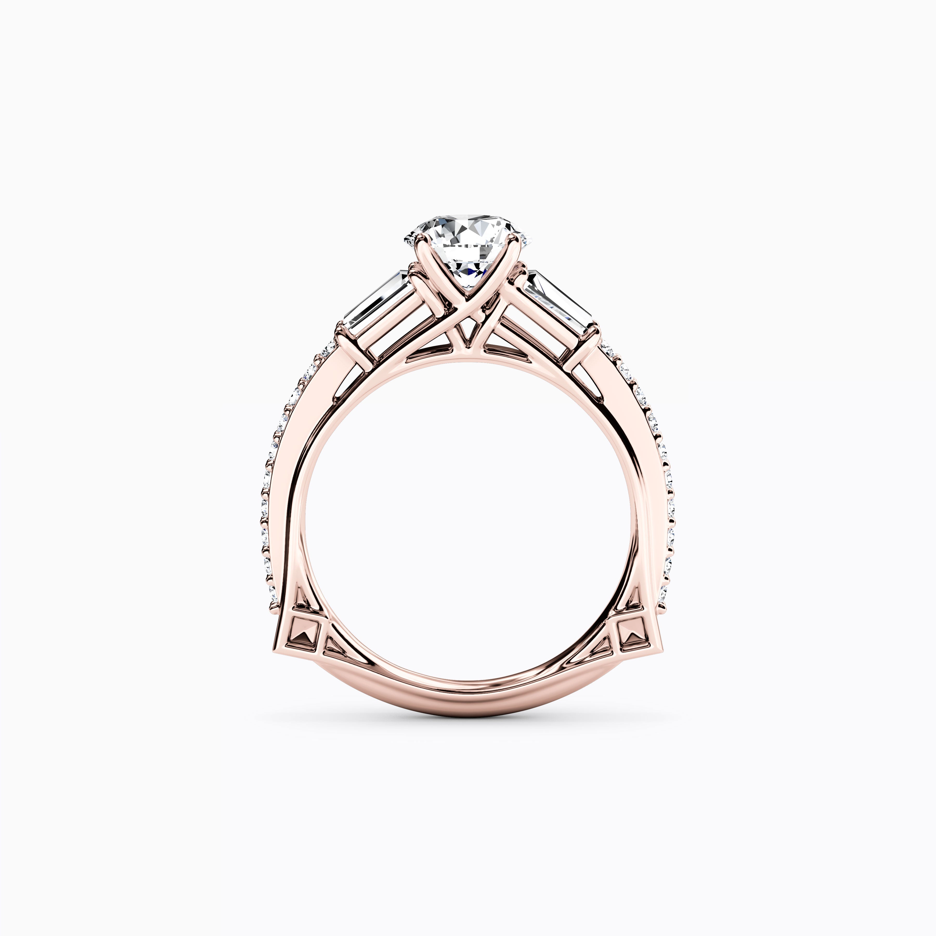 Three Stone Baguette Engagement Ring in 18K Gold