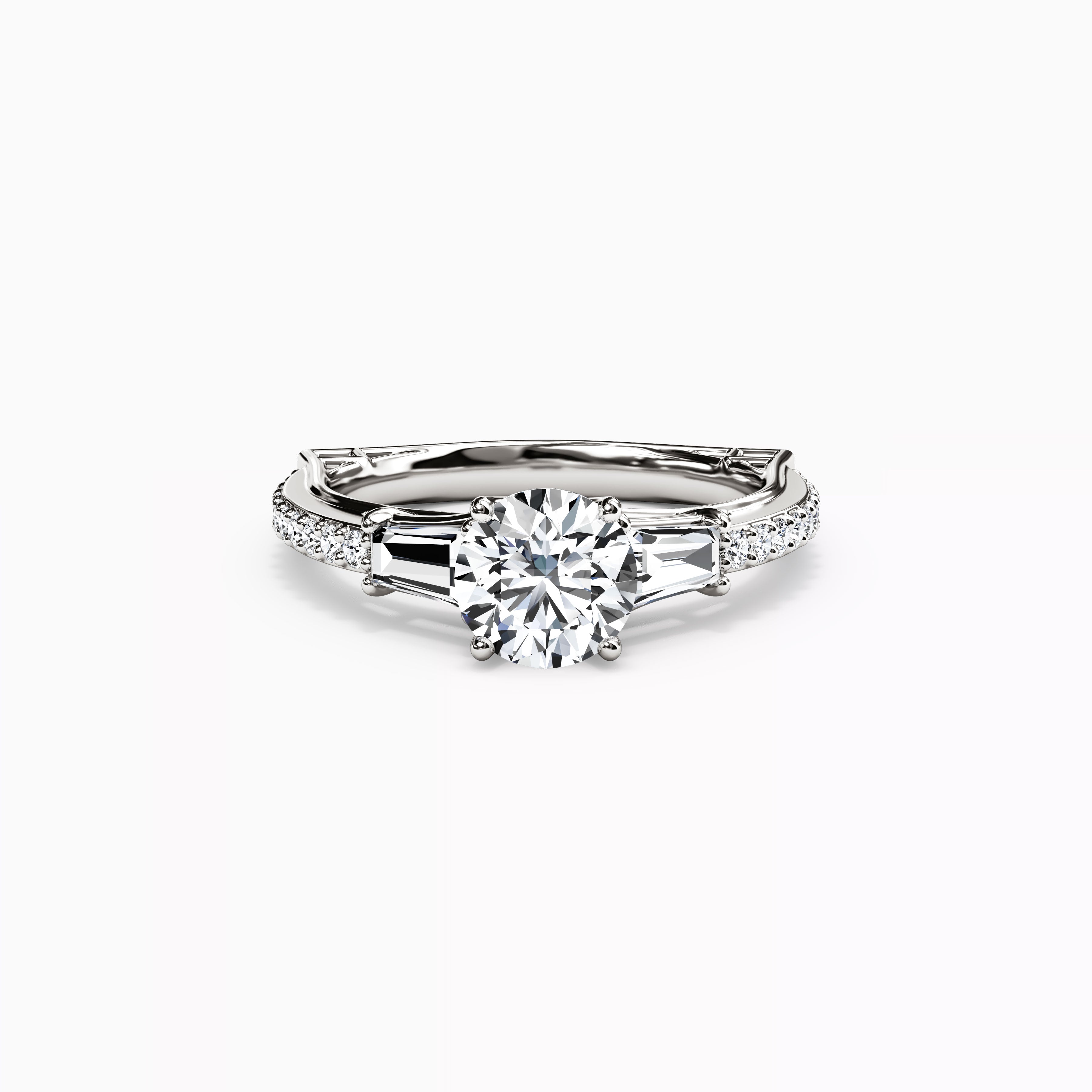 Bague de fiançailles trois pierres taille baguette en platine