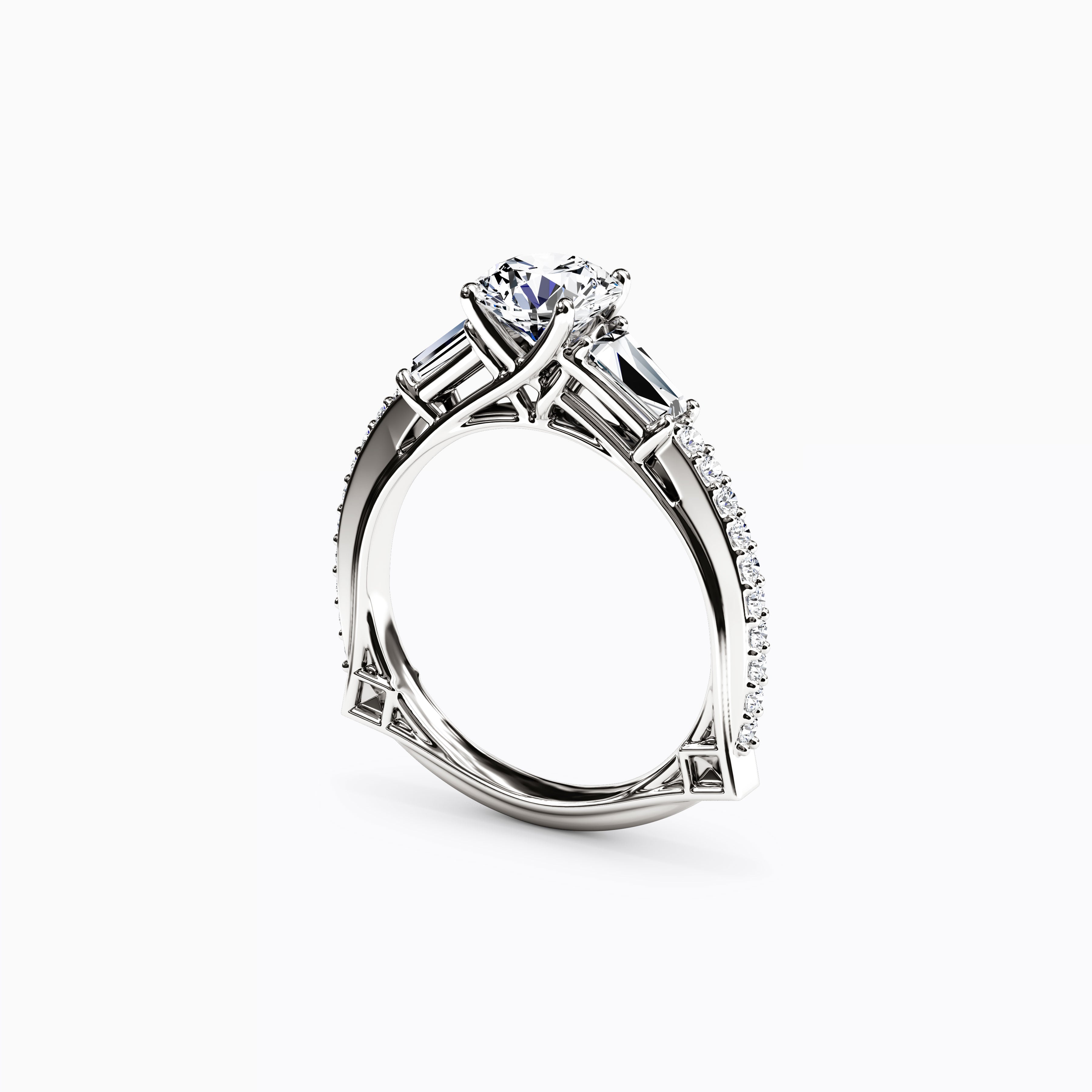 Bague de fiançailles trois pierres taille baguette en platine