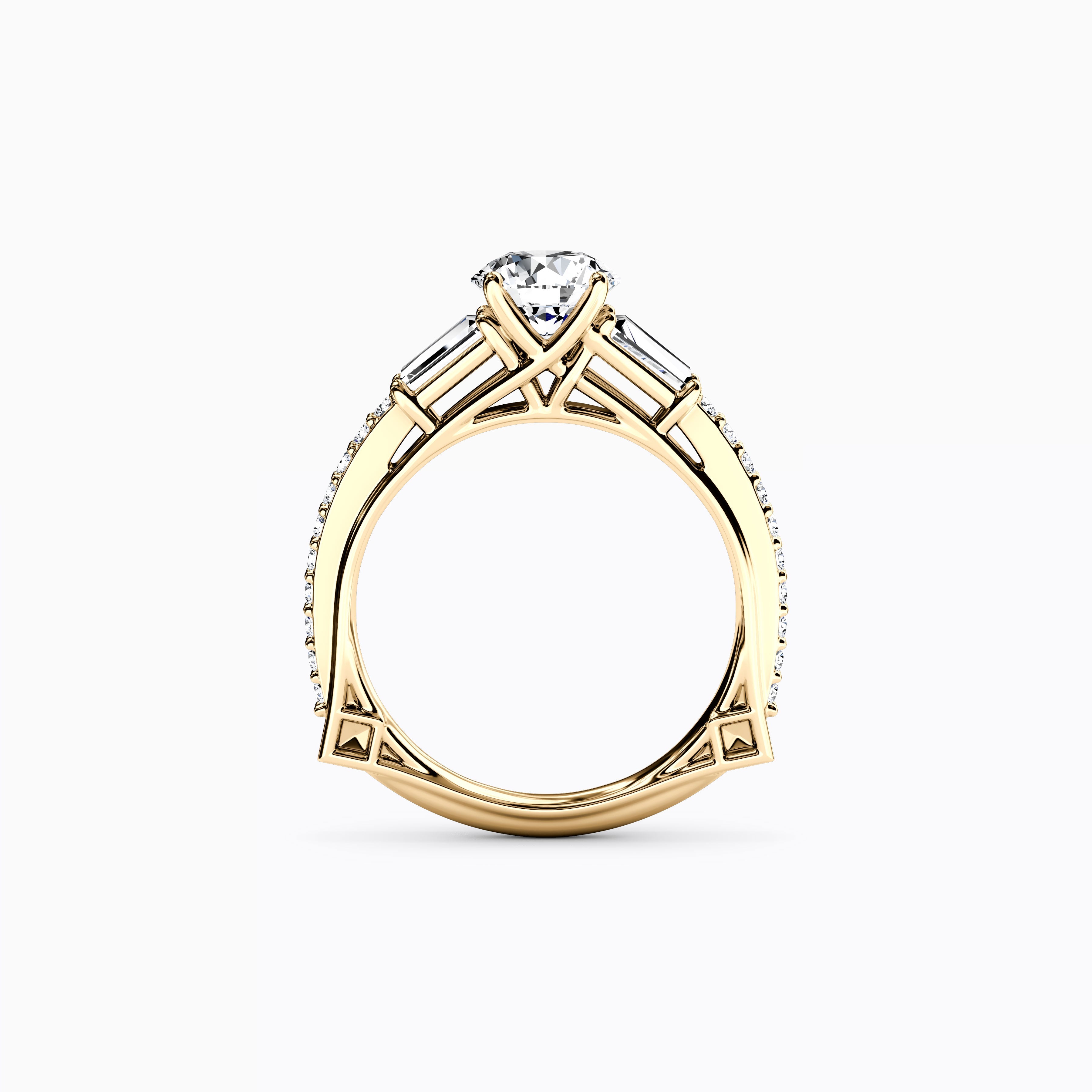Three Stone Baguette Engagement Ring in 18K Gold