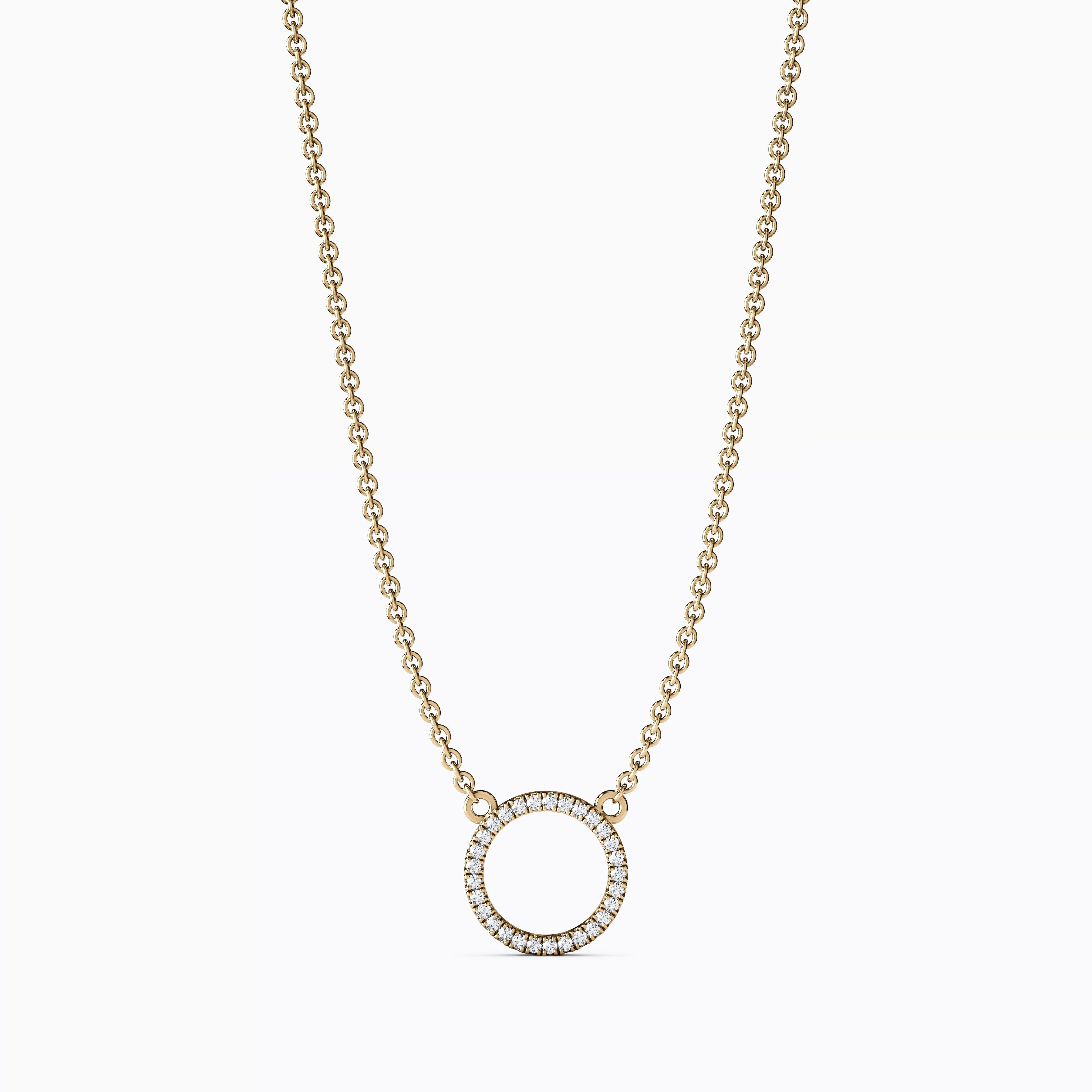 Diamond Hollow Circle Necklace | 14K Gold