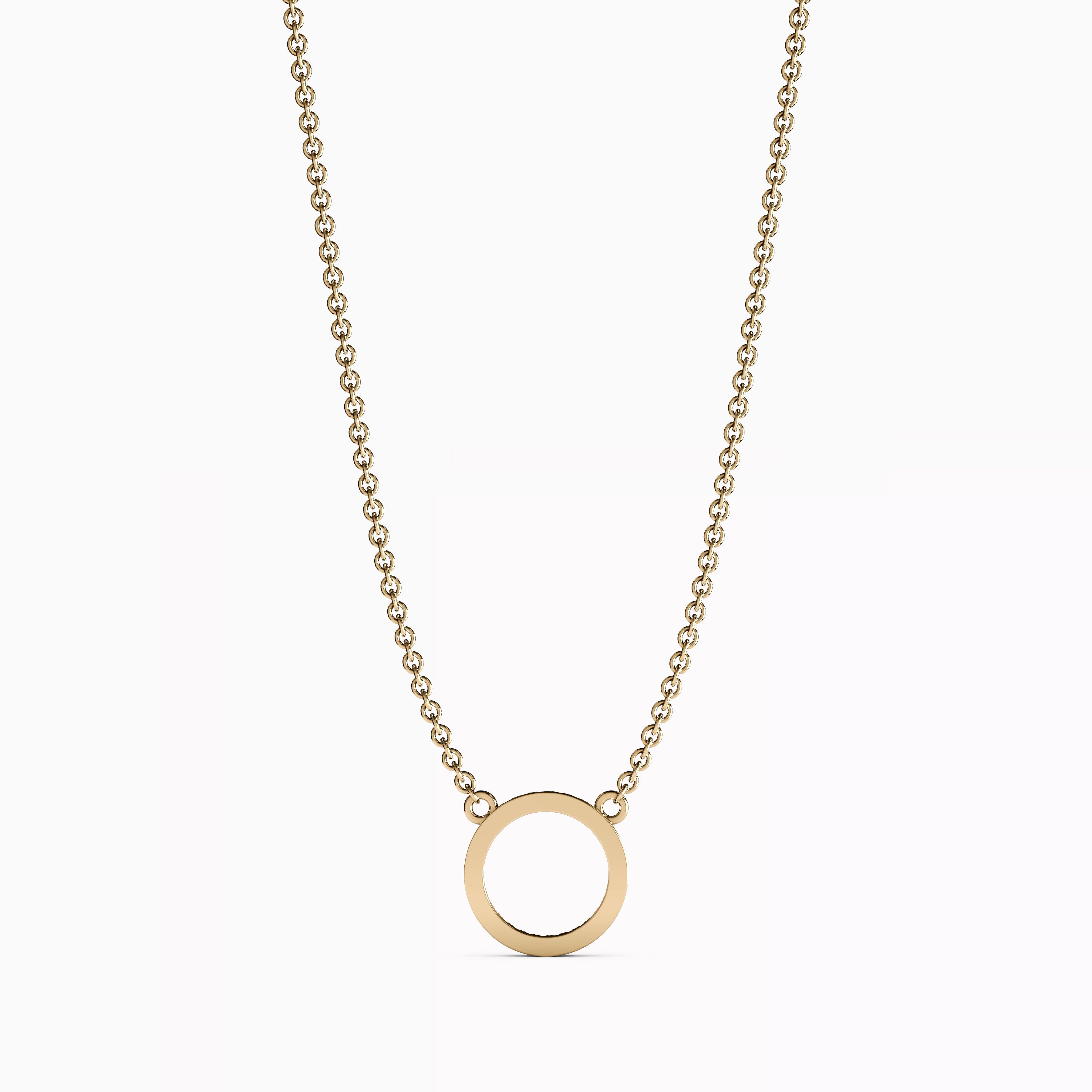 Diamond Hollow Circle Necklace | 14K Gold
